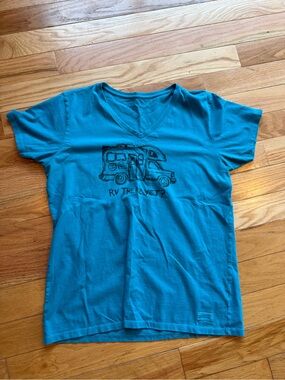 Life Is Good Teal V-Neck RV Graphic Tee